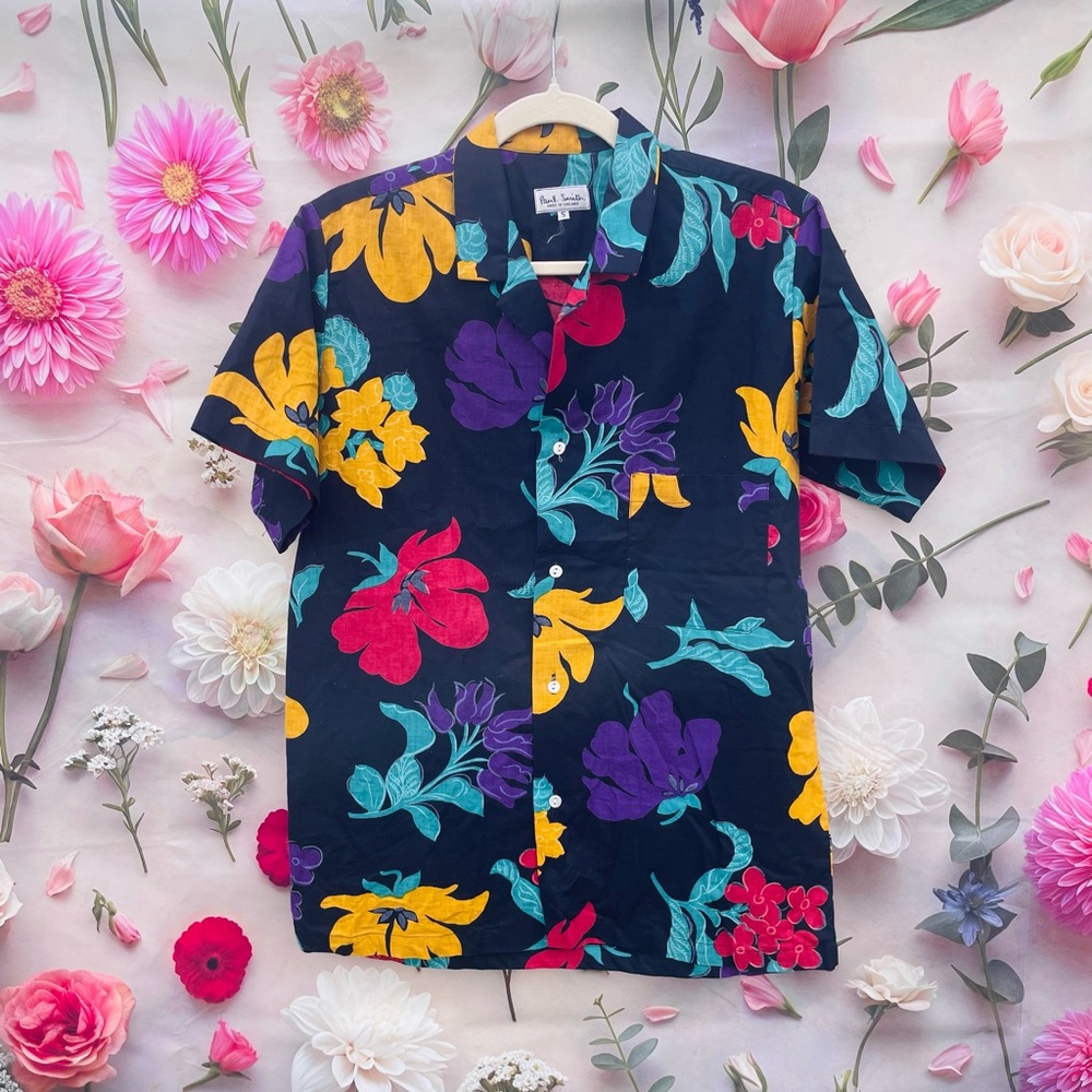 Paul Smith Black w/ Floral Mens Button Down Shirt